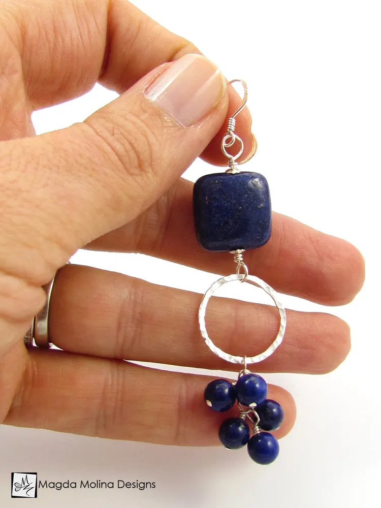 WHOLESALE - The "Bunches of Grapes" Lapis Lazuli And Hammered Silver Earrings