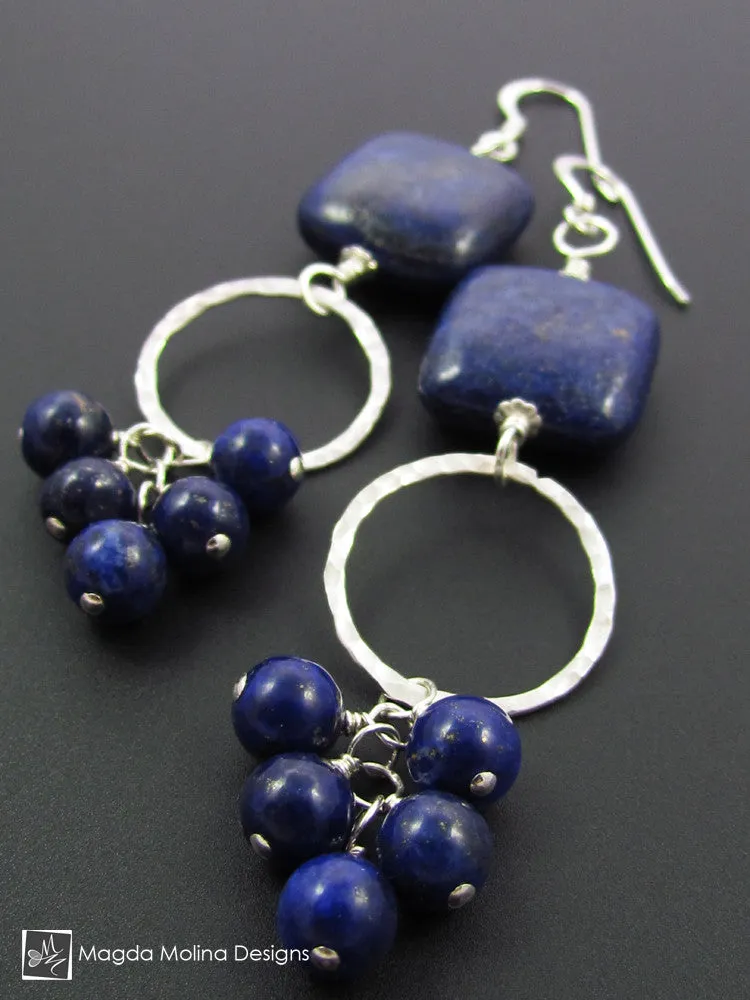 WHOLESALE - The "Bunches of Grapes" Lapis Lazuli And Hammered Silver Earrings