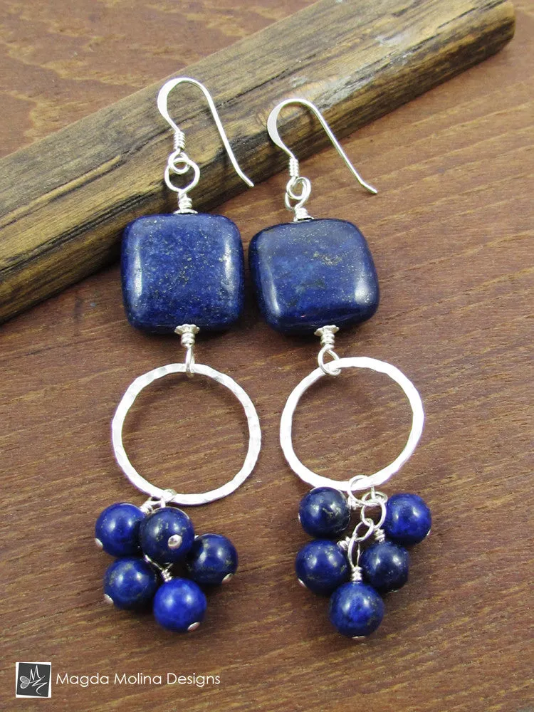 WHOLESALE - The "Bunches of Grapes" Lapis Lazuli And Hammered Silver Earrings